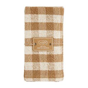 Mud Pie Tan Plaid Napkin Set of Four/NWT